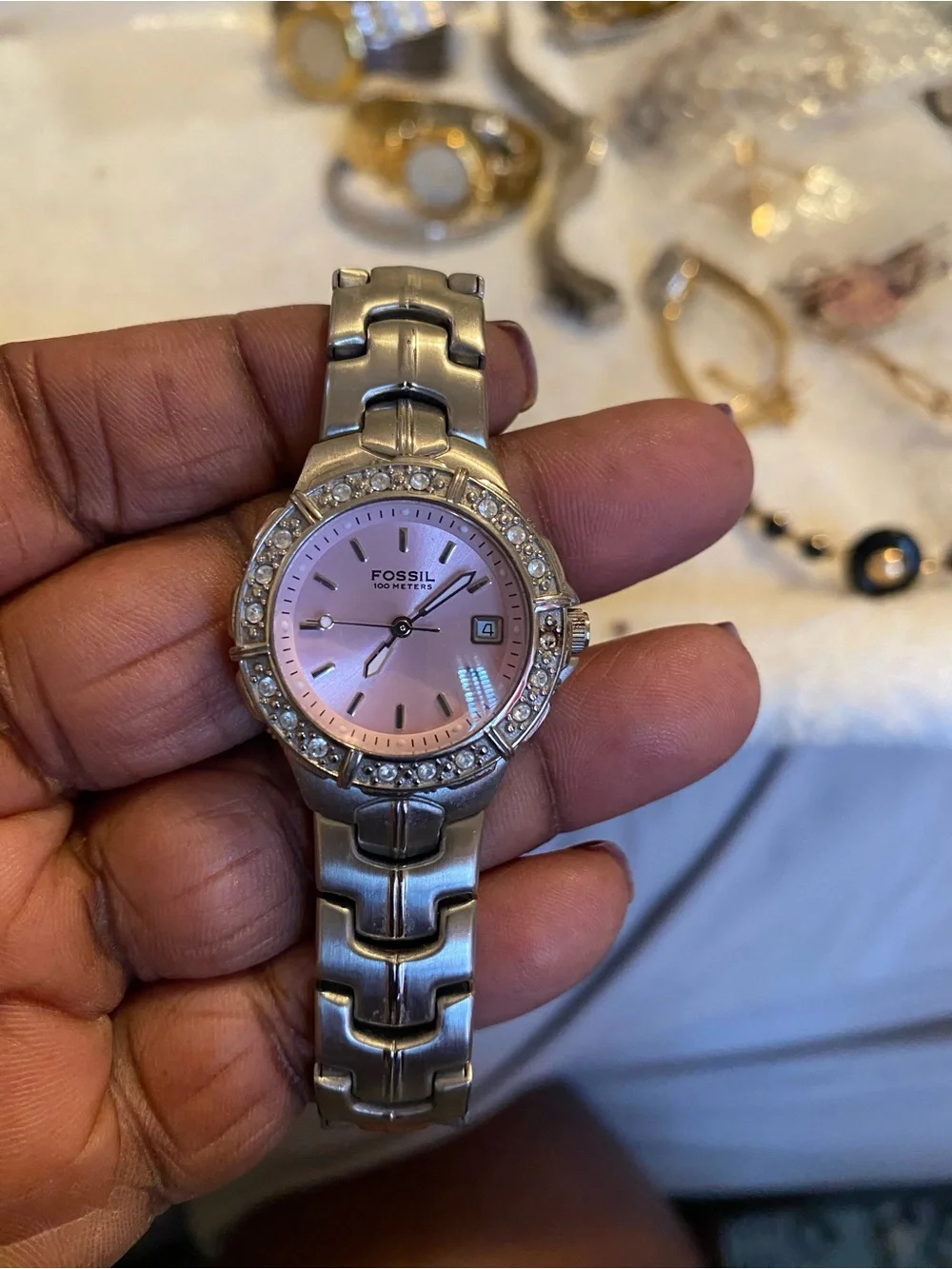 Fossil Gold-tone Men's Watch and Fossil Silver-tone Women's Watch with Pink Dial